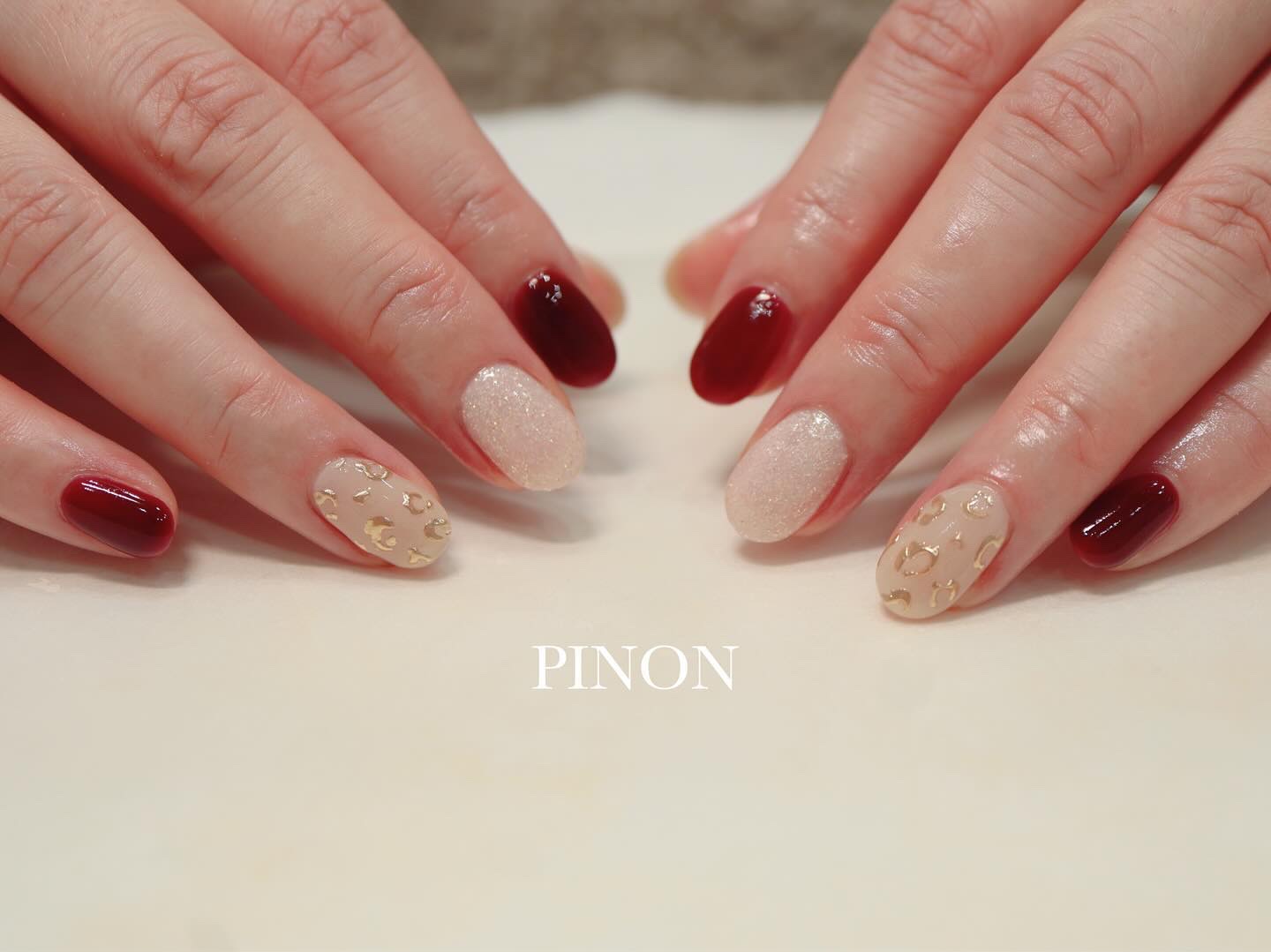 #秋ネイル,#ボルドーネイル,#レオパードネイルのネイルデザイン