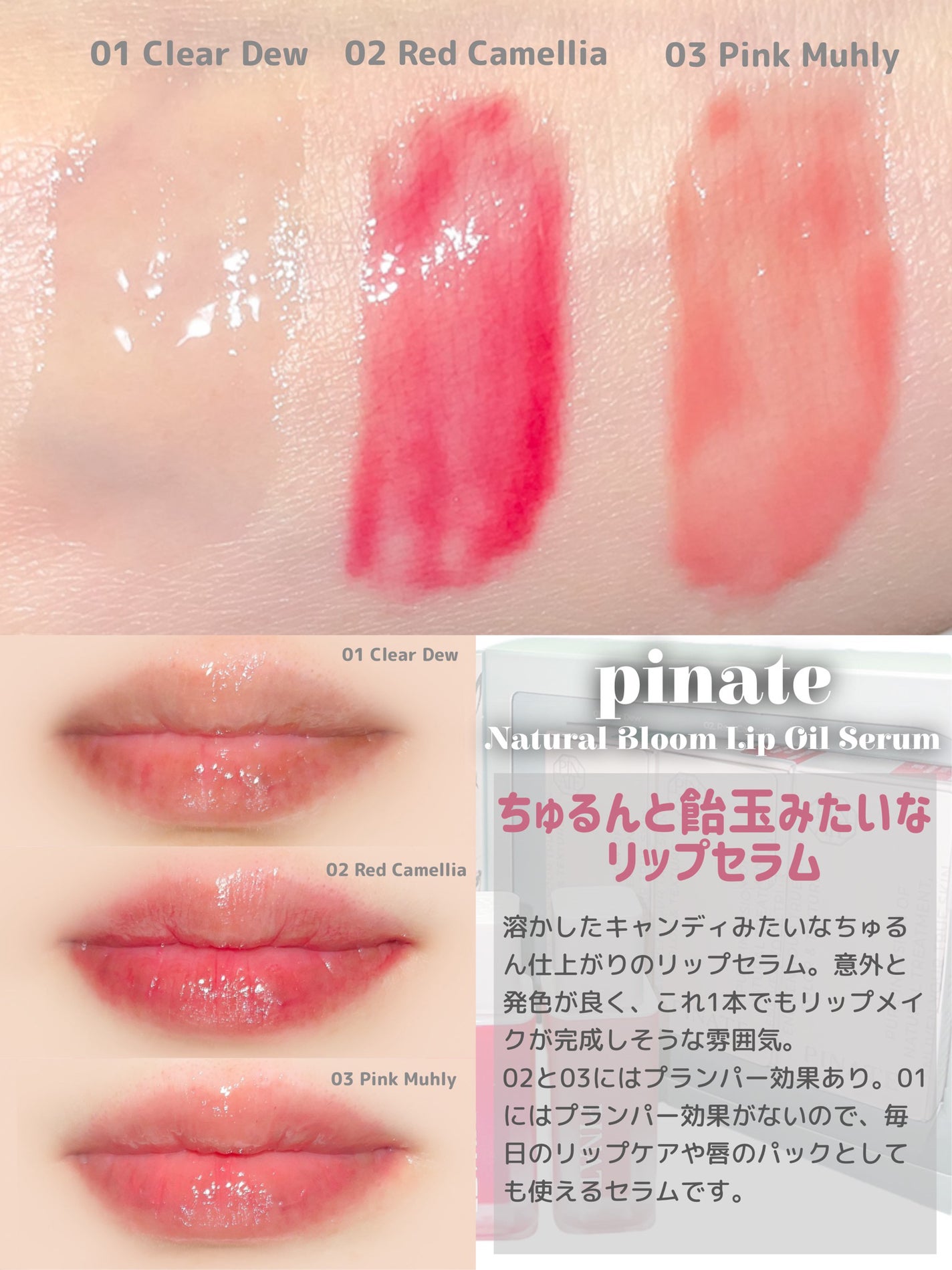 ナチュラルブルームリップオイルセラム 3色セット/PINATE/リップグロスを使ったクチコミ(2枚目)