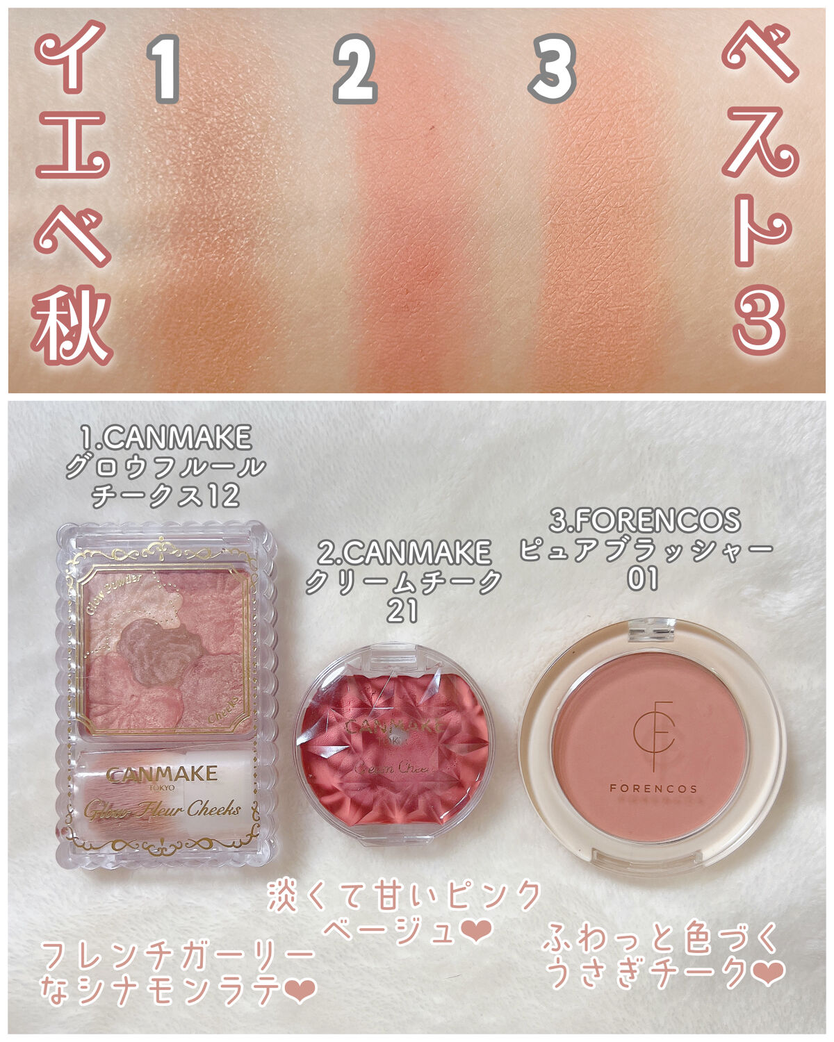 キャンメイク・CEZANNE・MILCOTT・AMUSE・rom&nd・フォレンコスの