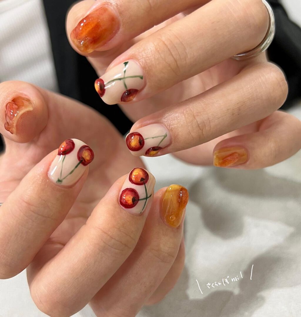 #ネイル,#ジェルネイル,#ニュアンスネイル,#さくらんぼネイルのネイルデザイン