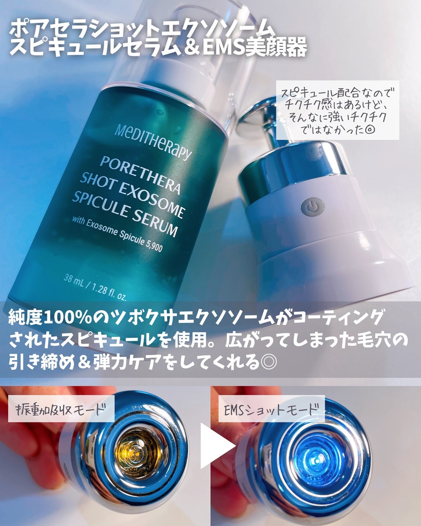 ポアセラショットエクソソームスピキュールセラム& ミニマイザー美顔/MEDITHERAPY/美容液を使ったクチコミ(2枚目)