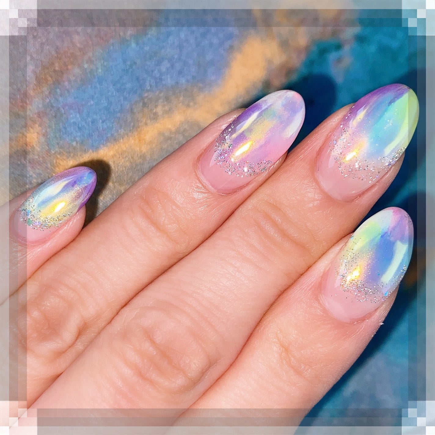 ラティ子🐾 on LIPS 「夏ネイルにお直ししてきました❤️可愛い〜☀️カラフルマーブルに..」(3枚目)