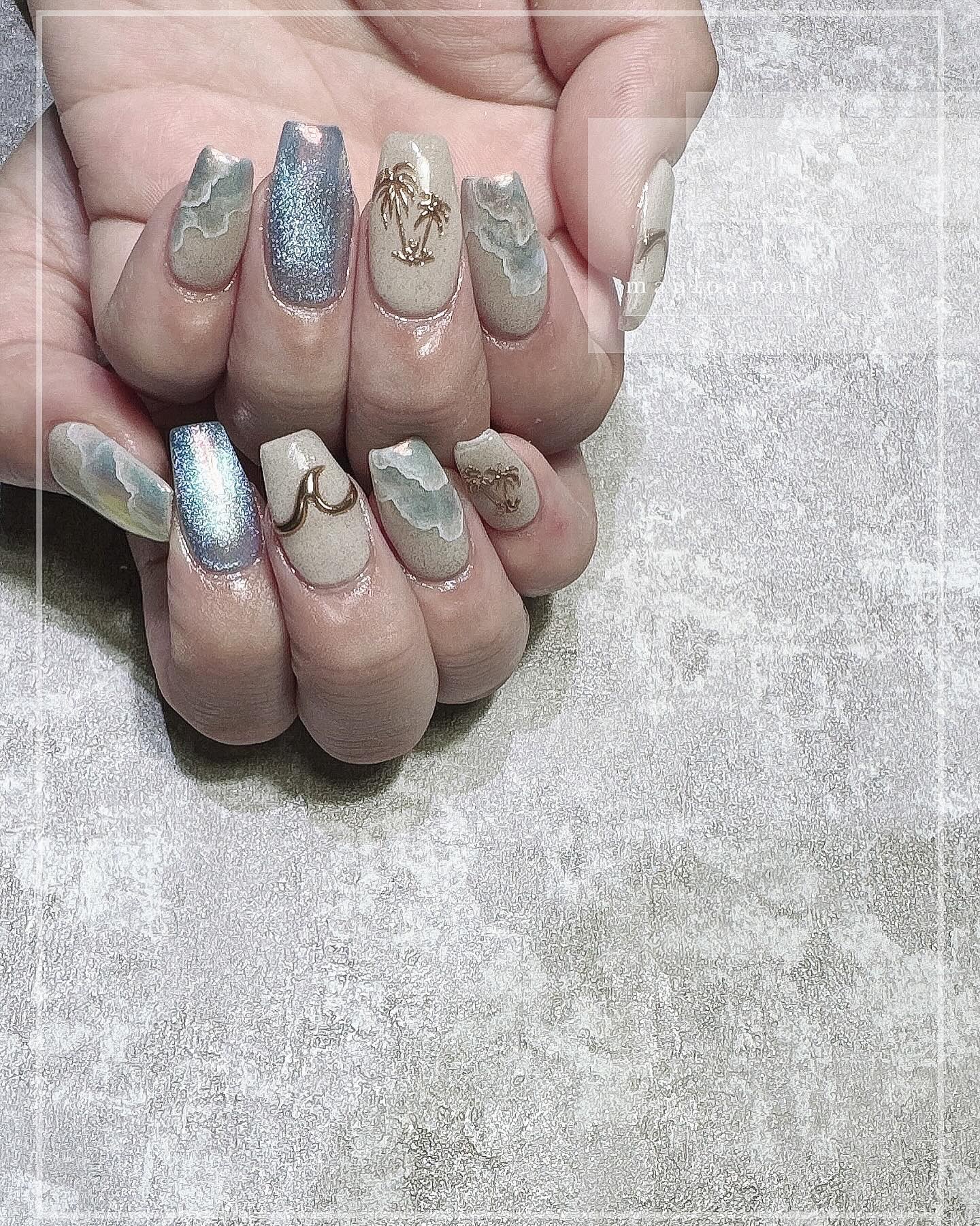 #オーロラネイル,#ネイル,#アートネイル,#波ネイル,#ミラーアートネイル,#海ネイル,#フレンチネイル,#ヤシの木ネイル,#ミラーネイル,#手書きアートネイル,#東住吉区ネイル,#夏ネイル,#ミラーネイル,#シルバーアクセネイル,#太陽ネイル,#天王寺ネイルのネイルデザイン