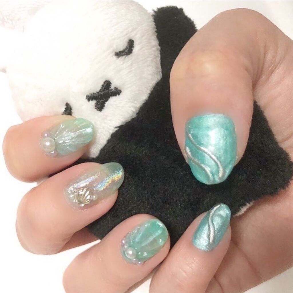 #セルフネイル,#マーメイドネイル,#貝殻ネイル,#夏ネイルのネイルデザイン