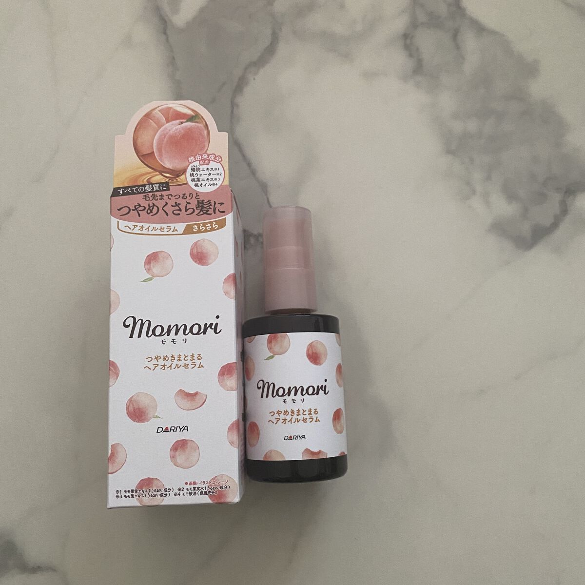 モモリ つやめきまとまるヘアオイルセラムのクチコミ「
モモリ つやめきまとまるヘアオイルセラム
を使いました🍑

可愛いパッケージ！！
そしてパッ.....」（1枚目）