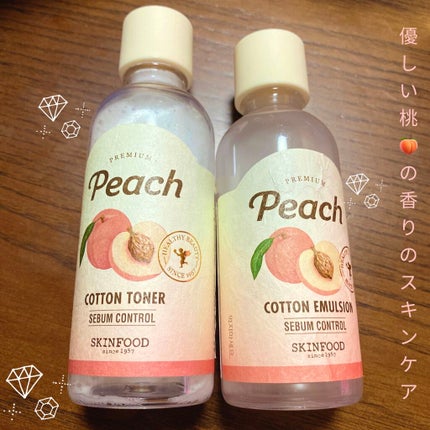 SKINFOOD ピーチコットン トナーのクチコミ「最近、暖かくなって皮脂が出やすいですよね💦
今回は皮脂が出やすい時期に、オススメなスキンケアを.....」(1枚目)