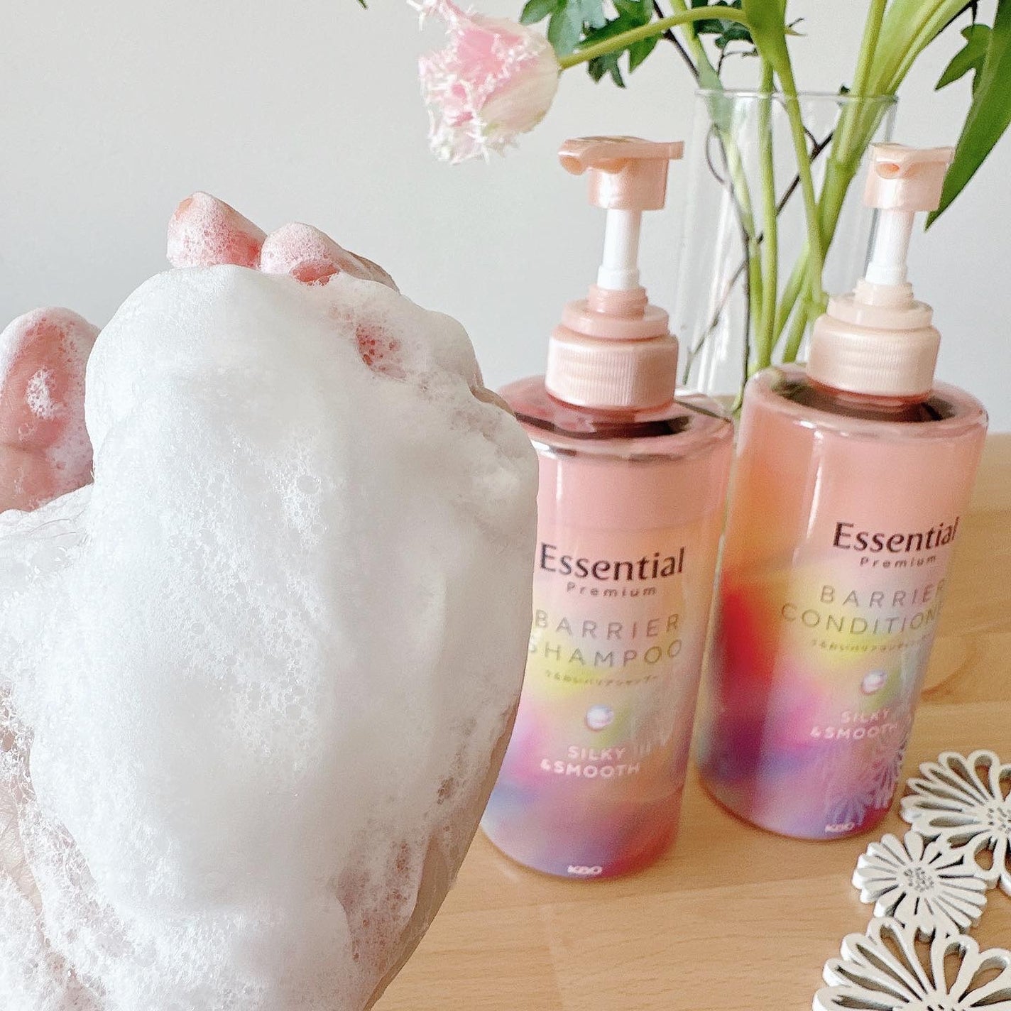 エッセンシャルプレミアム バリアシャンプー・コンディショナー シルキー&スムース/エッセンシャル/市販シャンプーを使ったクチコミ(4枚目)