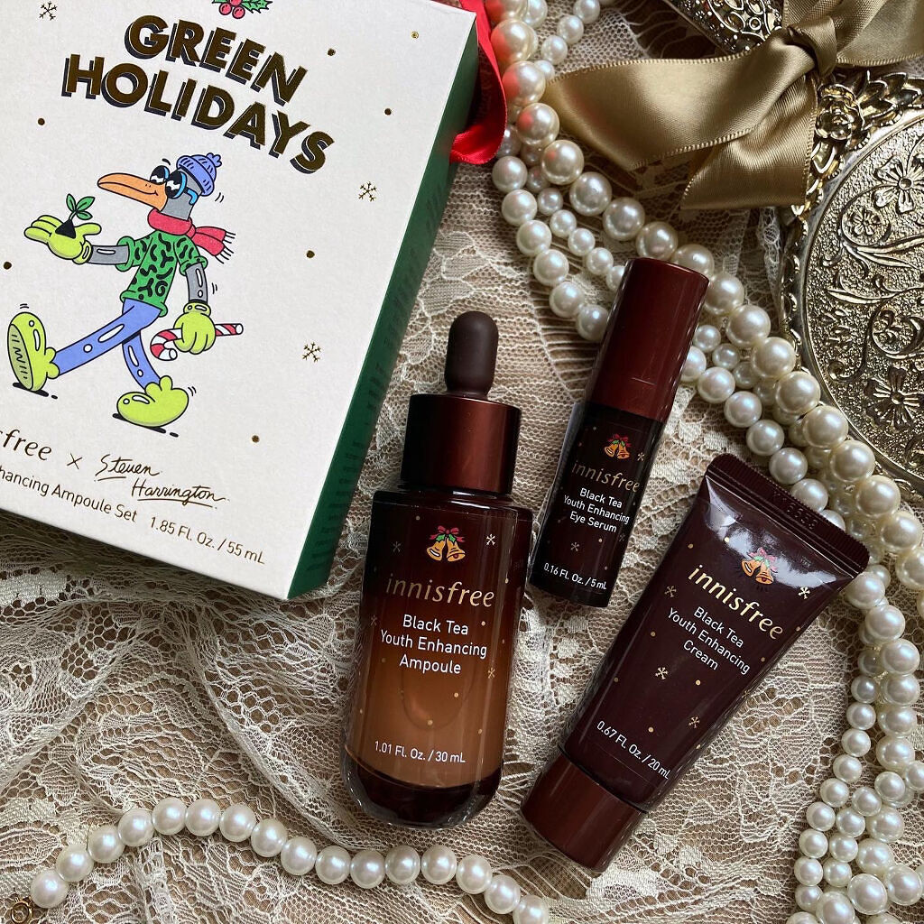 ブラックティー ユース セラム スペシャルセット 2021 Green Holidays Edition/innisfree/スキンケアキットを使ったクチコミ（1枚目）
