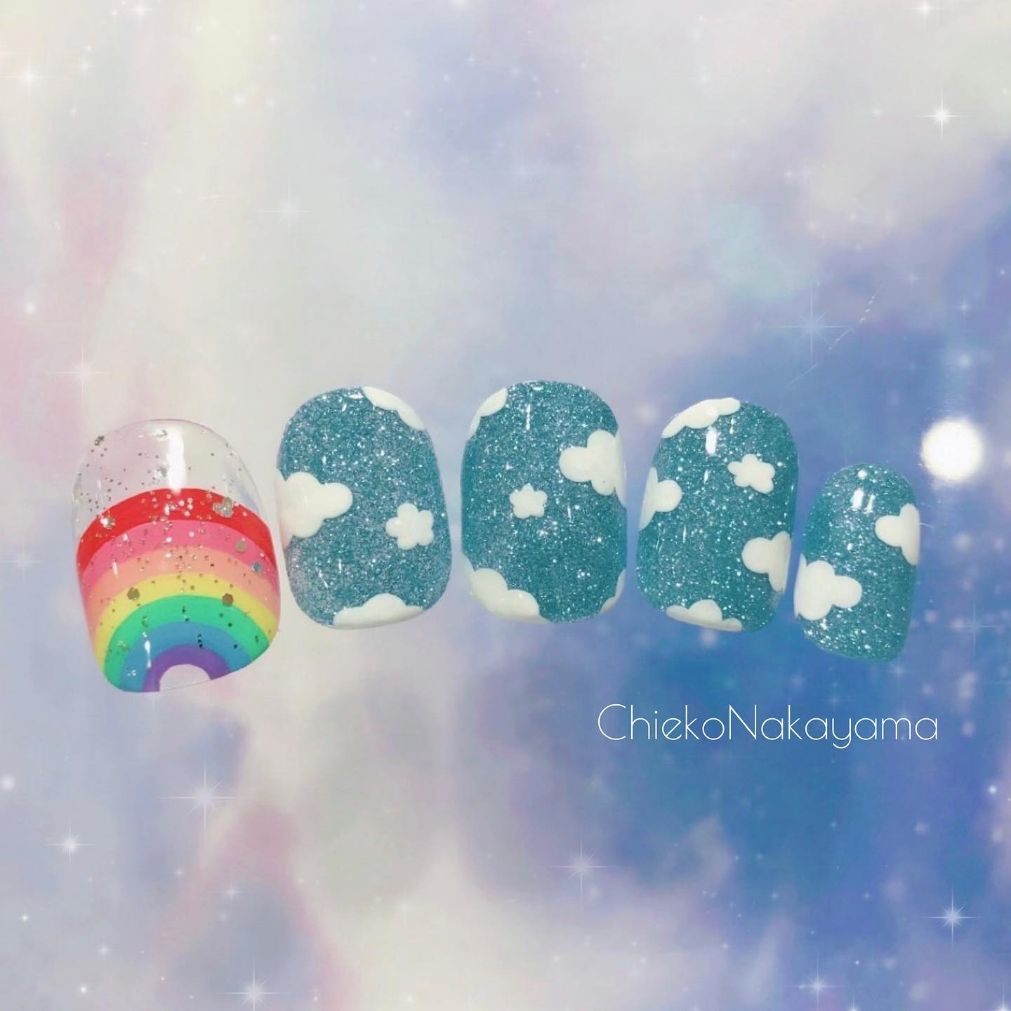#ネイル,#クラウドネイル,#雲ネイルのネイルデザイン