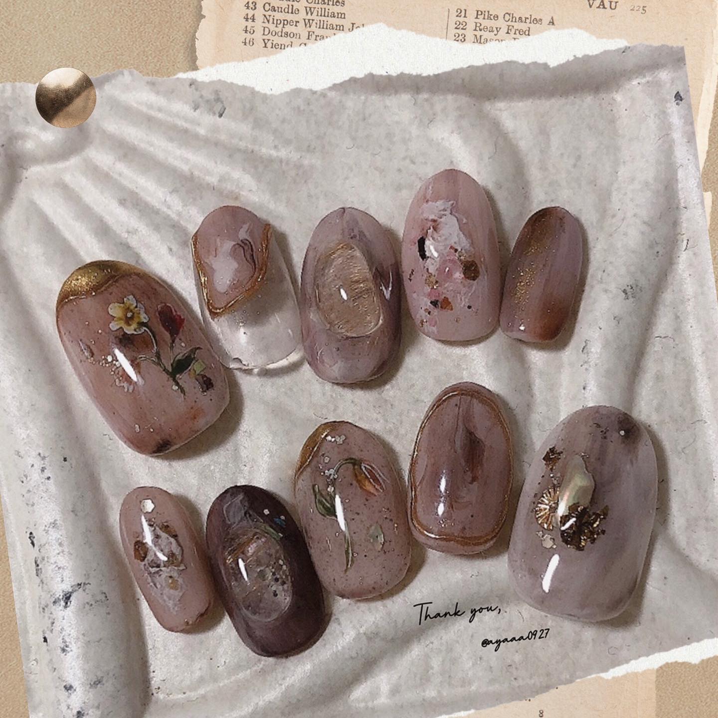 #手描きネイル,#ピンクブラウンネイルのネイルデザイン