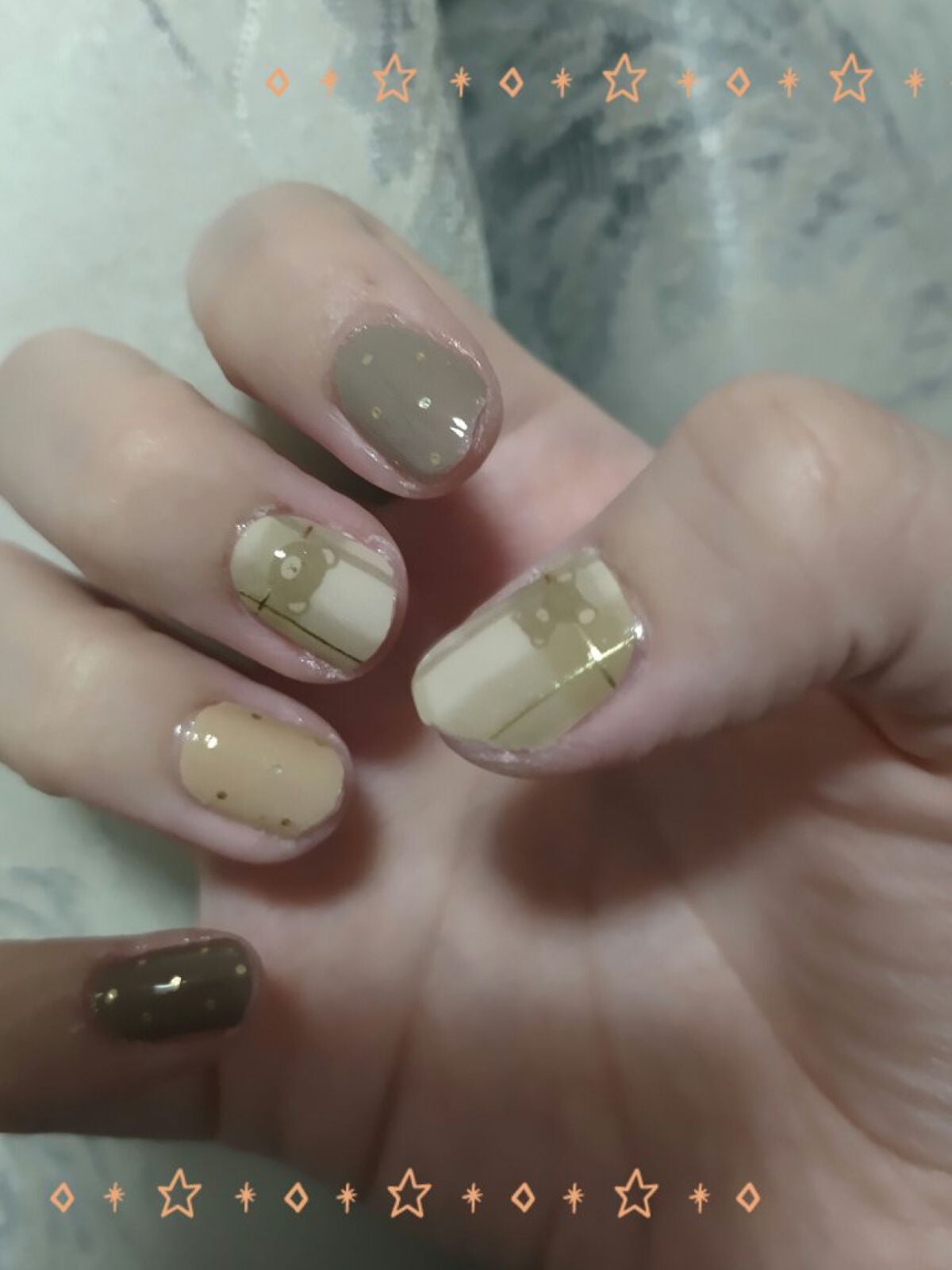 しろうさぎ on LIPS 「#ネイルシール#秋ネイル明日お出かけだからネイルシールでくまち..」(2枚目)