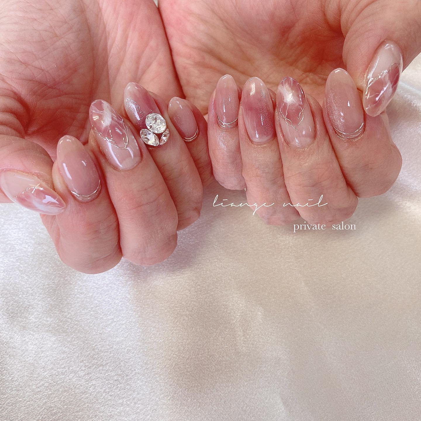 #ネイル,#夏ネイル,#大人ニュアンスネイル,#ニュアンスネイル,#ジェルネイル,#ミラーネイル,#天然石ネイル,#ビジューネイル,#ピンクネイルのネイルデザイン