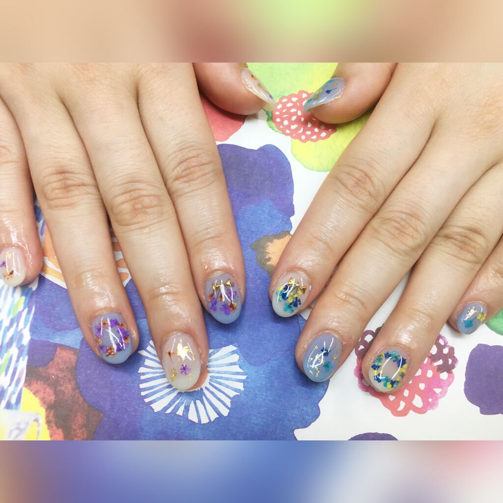 キャンジェルノンワイプクリア プリジェルの口コミ 春の定番押し花ネイルの左右色違い たく By みここ 混合肌 Lips
