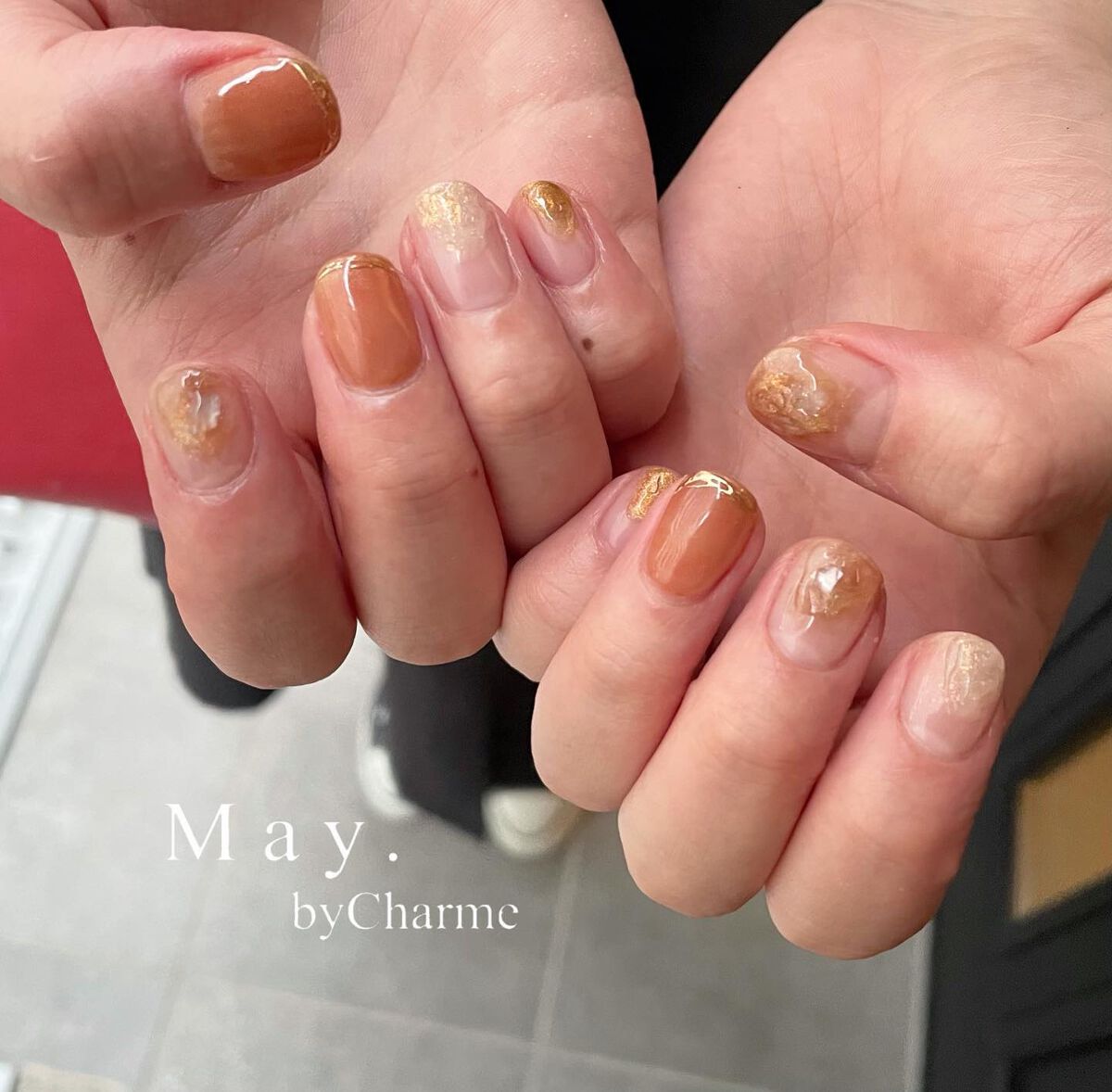 #テラコッタネイル,#オレンジネイル,#ちゅるんネイル,#秋ネイル,#ニュアンスネイルのネイルデザイン