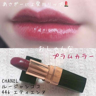 CHANEL
ルージュココ 
446 エティエンヌ
¥4,000+tax


YouTuberのあさぎーにちゃん知ってますか？？

動画でお勧めしてるのみて買ってしまいました笑

ちょっと深めなプラムカ