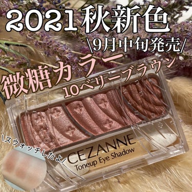 \CEZANNE2021年秋の新色スウォッチしたよ/
楽しみにしていた大注目のふわり微糖カラー♡

全国店舗9月発売の
セザンヌの
トーンアップアイシャドウ
10ベリーブラウン　

ちなみにメイクアップ