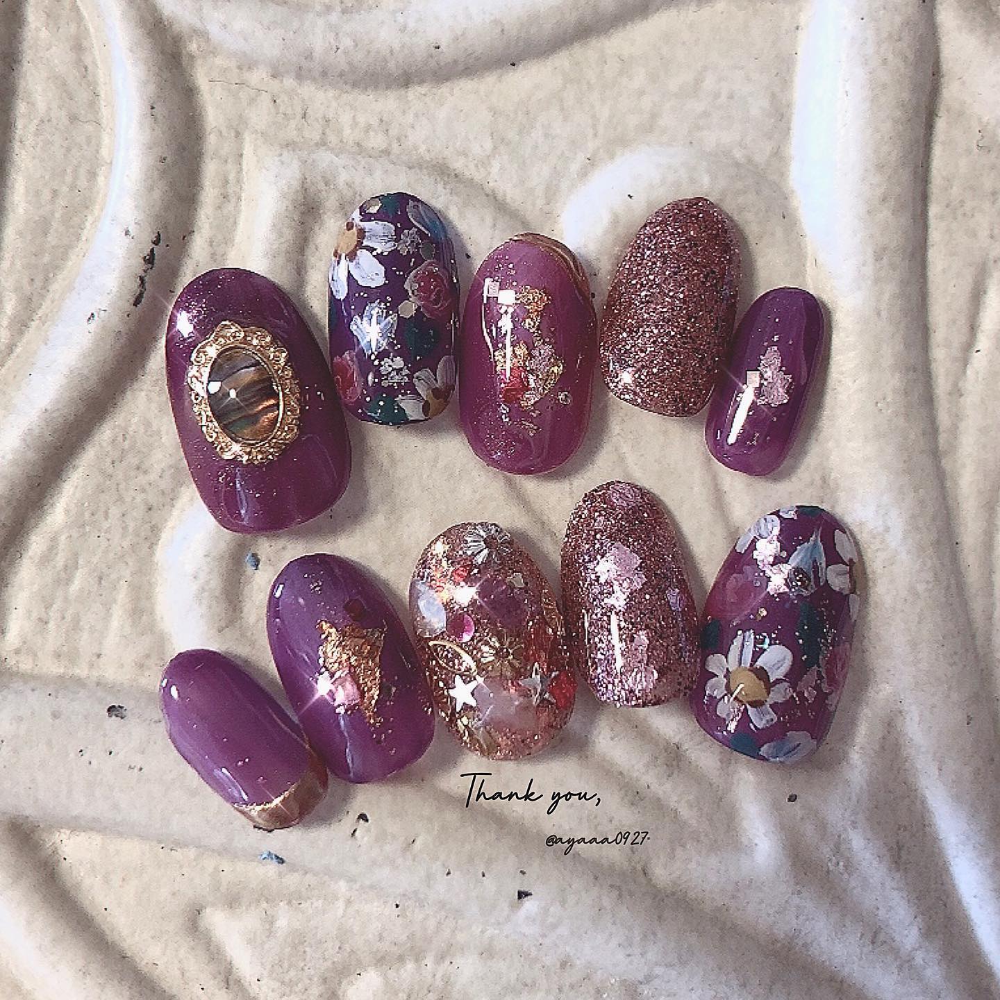 #手描きネイル,#ピンクブラウンネイルのネイルデザイン