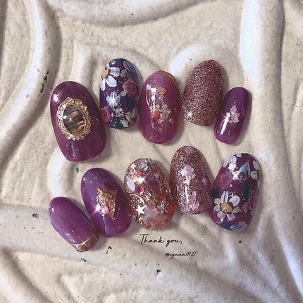 #手描きネイル,#ピンクブラウンネイルのネイルデザイン