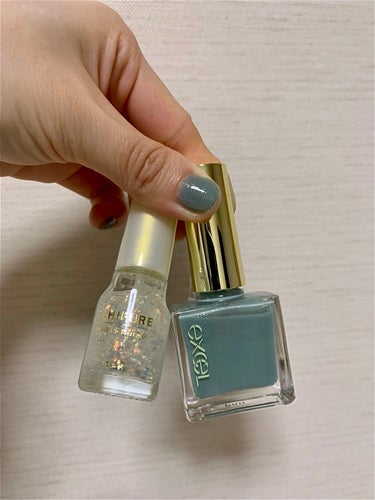 💅excel ネイルポリッシュ N
NL43 心のやすらぎ(アイシーグリーン) 限定色
¥1,100(税込)

💅ちふれ ネイル エナメル
014 透明ラメ 
¥440(税込)


excelを3度塗り