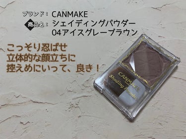 ★--
#CANMAKE
#シェイディングパウダー
04アイスグレーブラウン
※ブルベ肌用
　　　　　　　　　　　　--★
■個人的評価
効果　　　★★★★☆
使用感　　★★★☆☆
コスパ　　★★★★☆