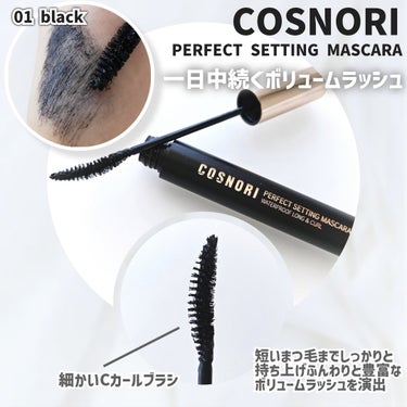 パーフェクトセッティングウォータープルーフマスカラ Long&Curl 01 ブラック/COSNORI/マスカラを使ったクチコミ（2枚目）