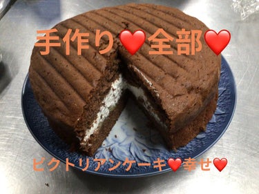 ビクトリアンケーキ❤️バナナジャム&生クリーム❤️はさんだよー❤️ココア入り❤️家族で❤️分ける❤️