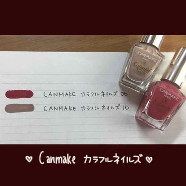 【CANMAKE カラフルネイルズ🧸❤︎】


   上から 06 番 、16番となってます💅
         
       ※色の加工していません

   見た目からして可愛い🥰🥰！！
   カラ