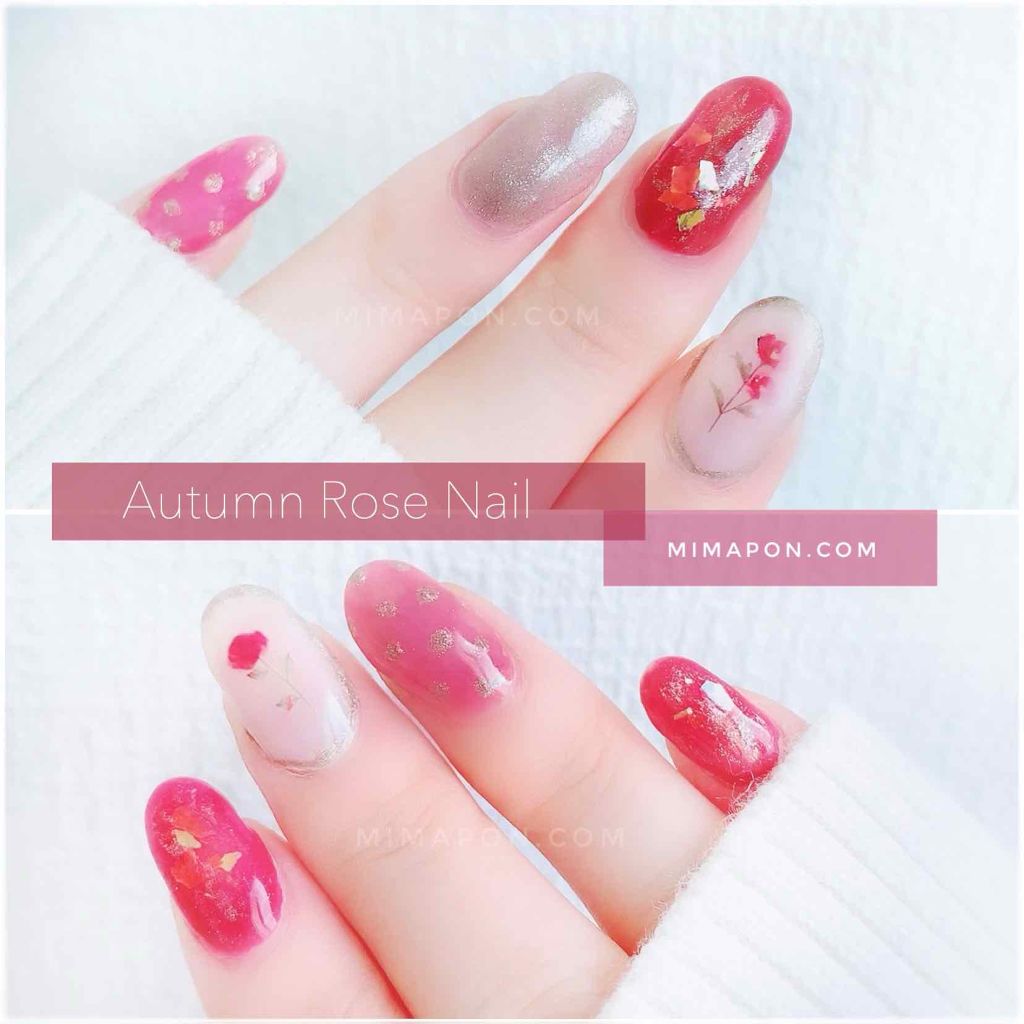 みまぽん on LIPS 「#セルフネイル💅今回はくすみピンクとレッドにローズネイル🌹前回..」(1枚目)