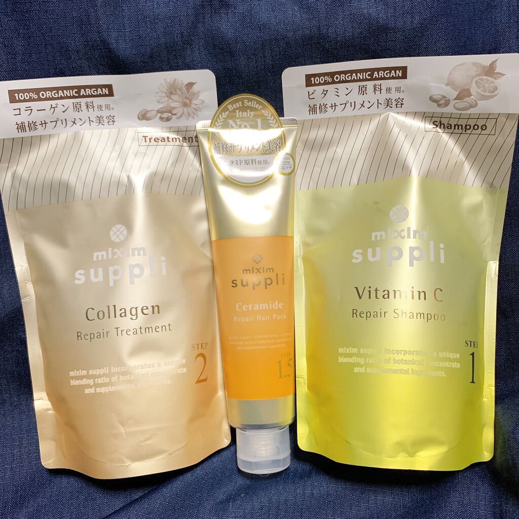 ビタミン リペアシャンプー／コラーゲン リペアヘアトリートメント トリートメント詰替350g/mixim suppli/市販シャンプーを使ったクチコミ（1枚目）