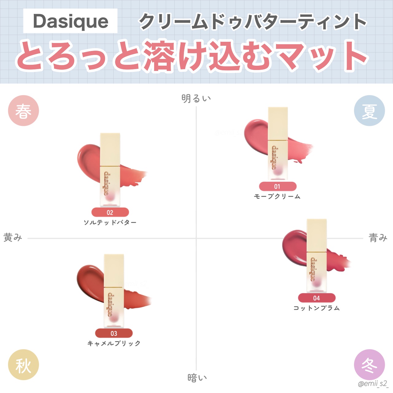 クリームドゥバターティント 04 コットンプラム/dasique/リップティントを使ったクチコミ（1枚目）