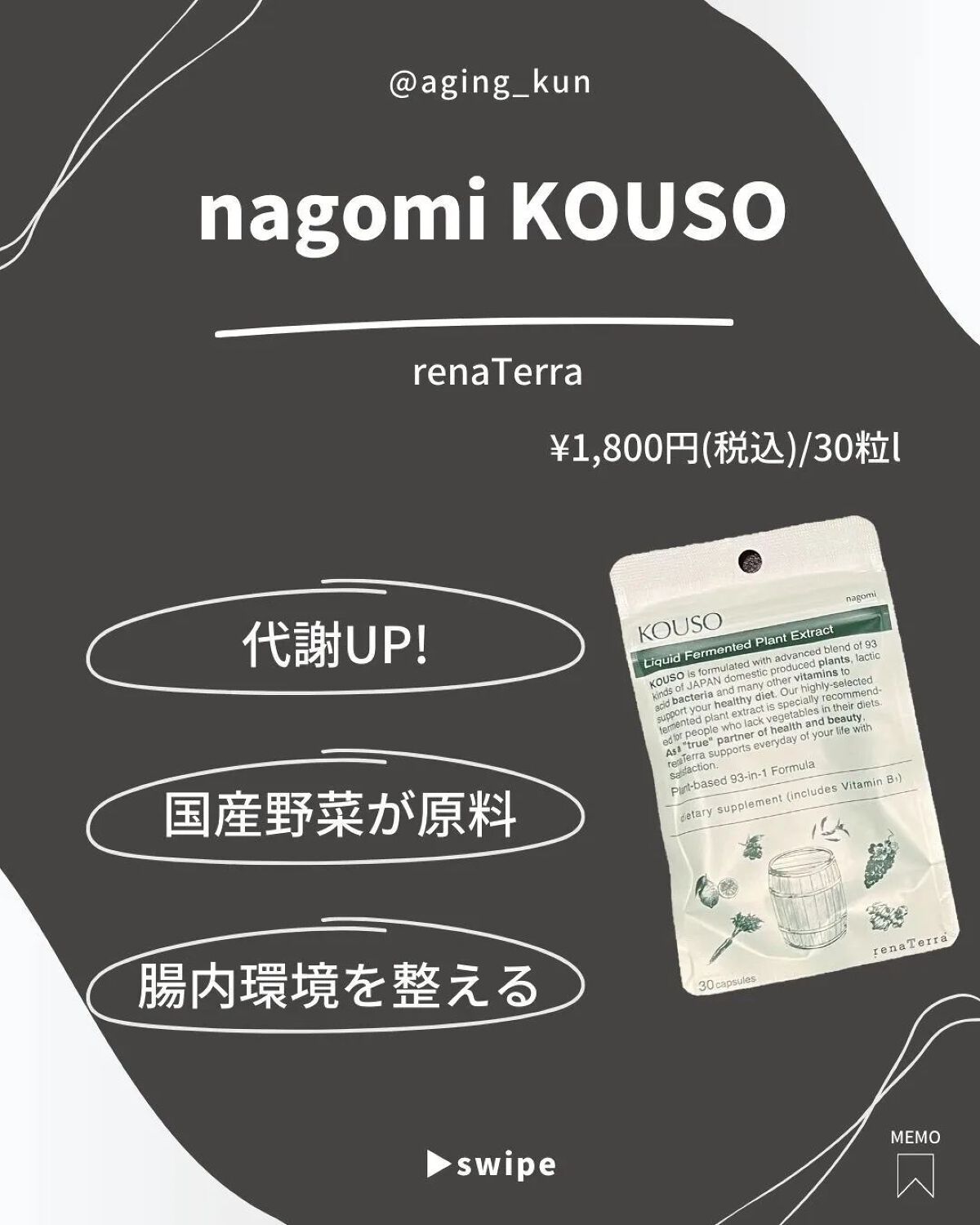 nagomi KOUSO 30粒/renaTerra/健康サプリメントを使ったクチコミ（2枚目）