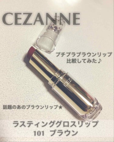 やっと見つけたので、購入しました😄

CEZANNE ラスティンググロスリップ 101
話題のブラウンリップです💕💕

売り切れていたり、入荷すらしていなかったりで私は全く見かけたこともなかったのですが