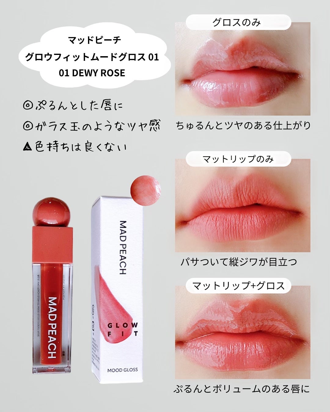 マッドピーチグロウフィットムードグロス/MAD PEACH/リップグロスを使ったクチコミ(2枚目)