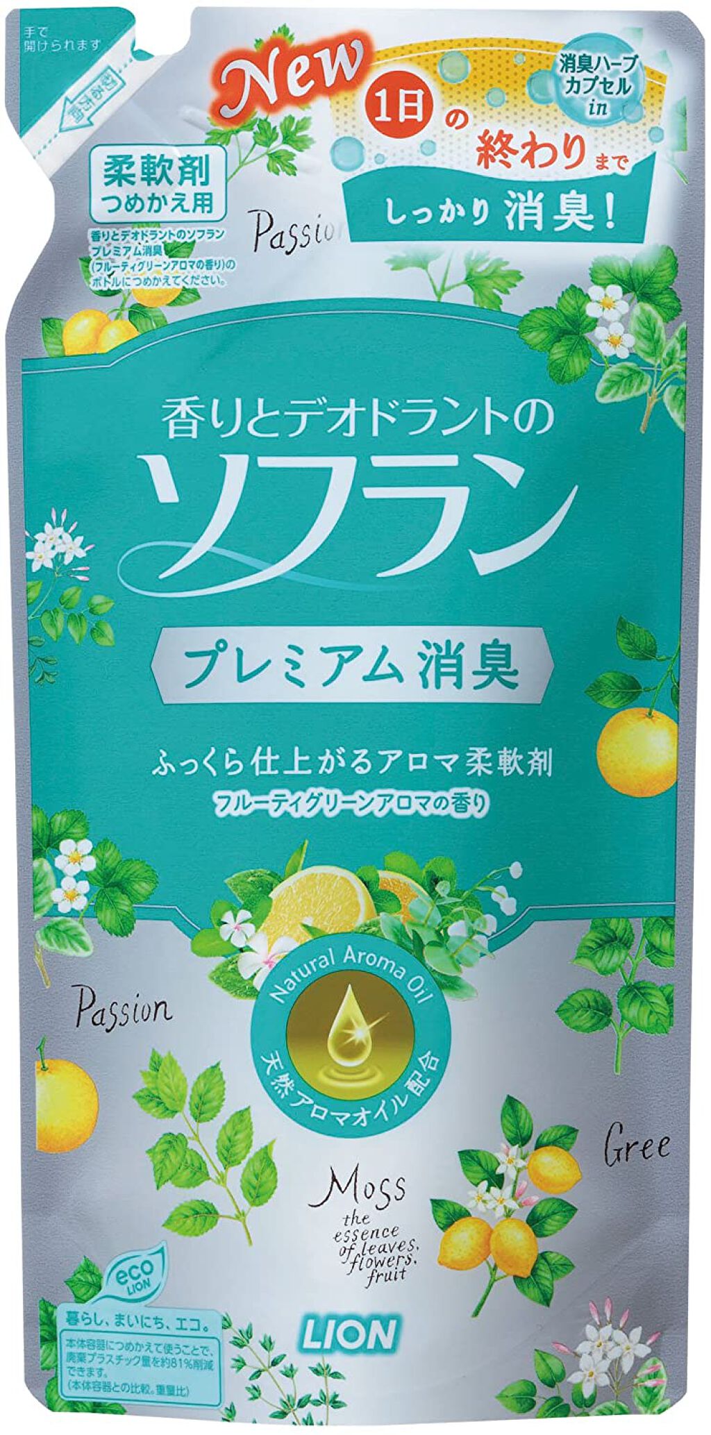 香りとデオドラントのソフランフルーティーグリーンアロマの香り 詰替用 480ml
