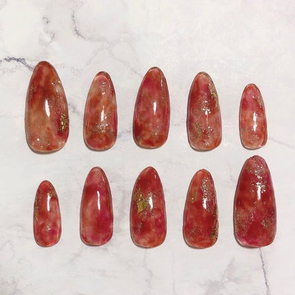 #ネイル,#ジェルネイル,#ブラウンレッドネイル,#赤茶ネイル,#マーブルネイル,#もやもやネイルのネイルデザイン