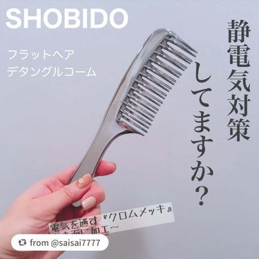 【saisai7777さんから引用】

“髪にたまったパチパチパチを クロムメッキが逃がす  SHOBIDO フラットヘア  デタングルコーム  1,320円(税込)  お試しさせてもらいました もう１