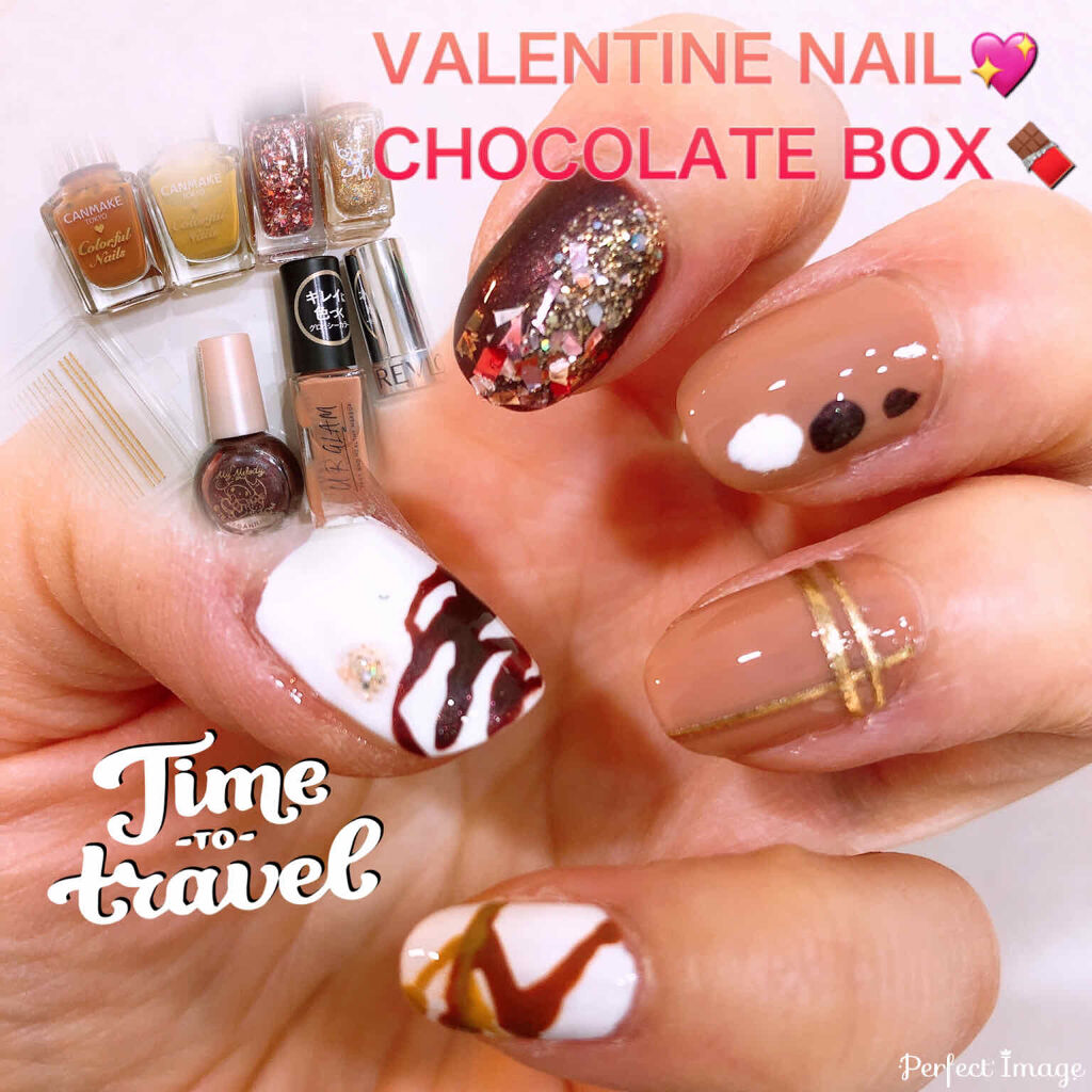 #バレンタインネイル,#チョコレートネイル,#ブラウンネイル,#プチプラネイルのネイルデザイン