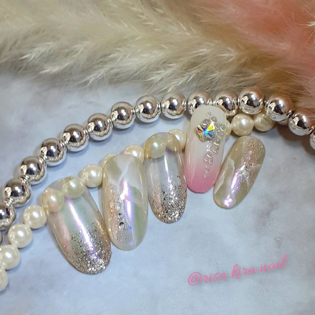 #ネイル,#ジェルネイル,#キラキラネイル,#春ネイル,#スプリングネイル,#蝶々ネイルのネイルデザイン