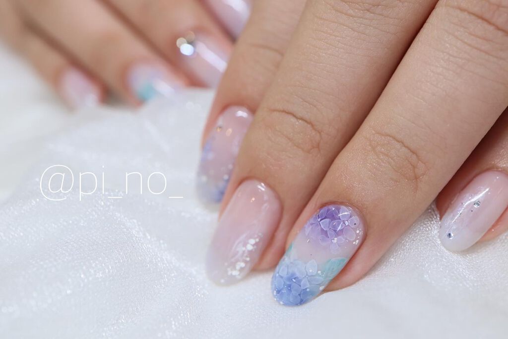 shino on LIPS 「水彩で紫陽花ネイル★今回もおまかせ頂きありがとうございました😭..」(2枚目)