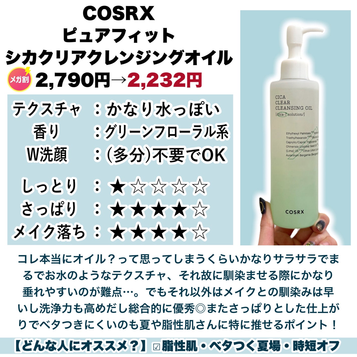 ピュアフィット シカクリアクレンジングオイル/COSRX/オイルクレンジングを使ったクチコミ(6枚目)