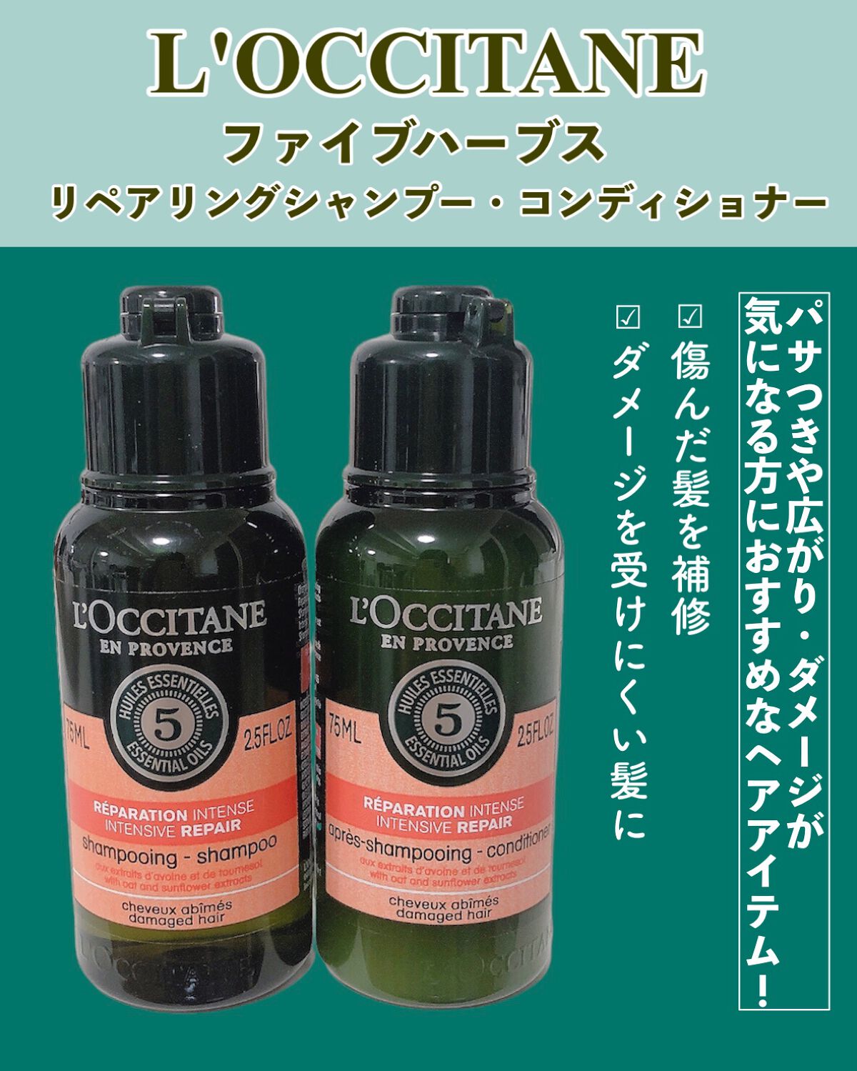 ファイブハーブスリペアリングシャンプー／コンディショナー シャンプー300ml/L'OCCITANE/シャンプー・コンディショナーを使ったクチコミ（2枚目）