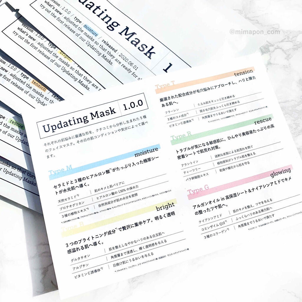 Updating Mask 1.0.0 5タイプセット 1セット5枚入り/meol/シートマスク・パックを使ったクチコミ(2枚目)