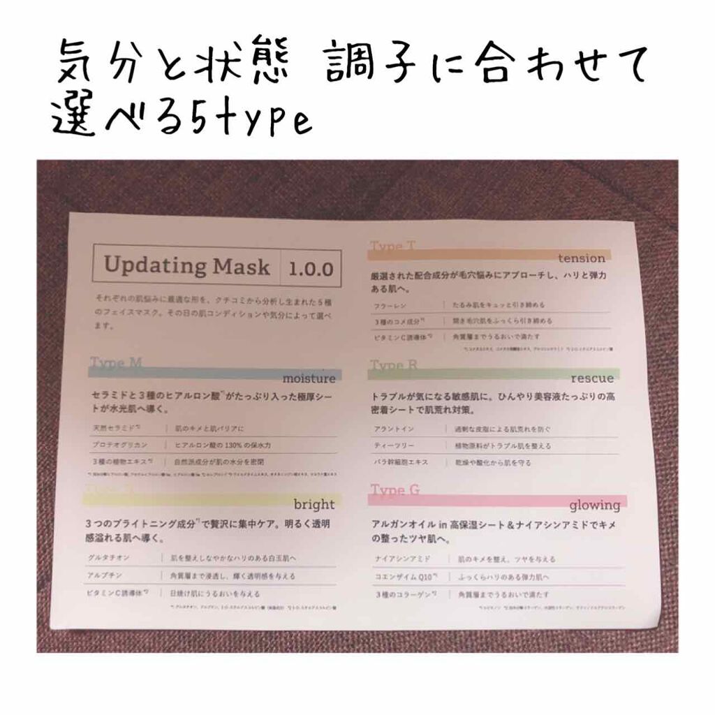 Updating Mask 1.0.0 Type R（肌トラブル）／rescue 1セット5枚入り/meol/シートマスク・パックを使ったクチコミ（2枚目）