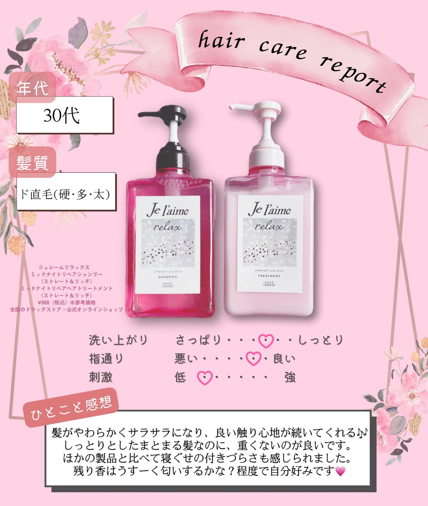 リラックス ミッドナイトリペア シャンプー/ヘアトリートメント (ストレート&リッチ)/Je l'aime/市販シャンプーを使ったクチコミ(5枚目)