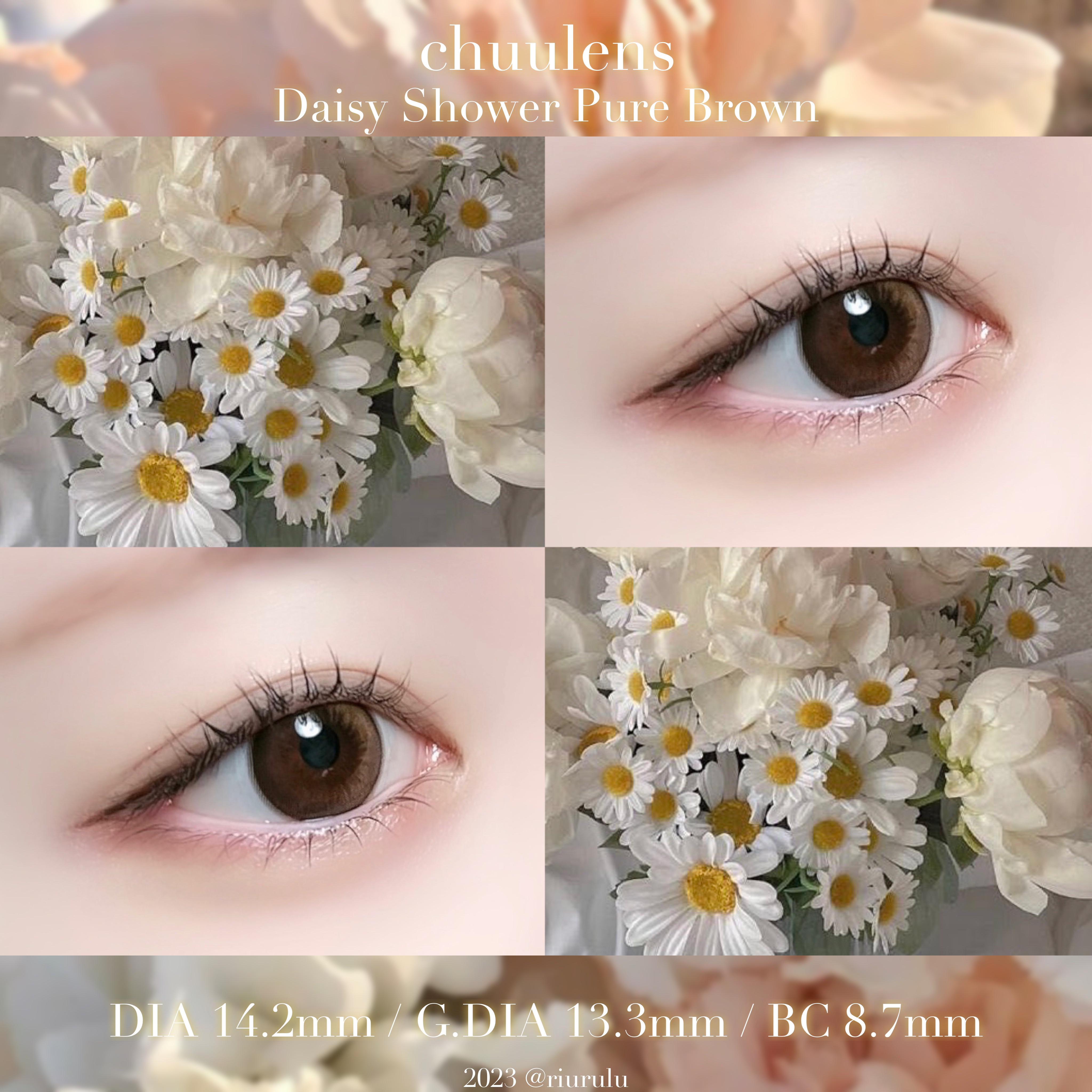 \ 花びらのようなピュアカラコン🌼🌼 /


(裸眼：普通サイズ 焦げ茶目)

瞳に花しずくがジュワッと広がる #しずくレンズ ‪💧‬🩵

イエローベージュ×ディープブラウン の
グラデーションデザインが瞳に溶け込んでピュアな印象に