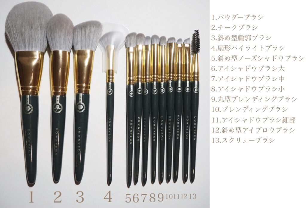 ROWNYEON 緑姫シリーズ メイクブラシ１３本セット 化粧ポーチ付き/Rownyeon/メイクブラシを使ったクチコミ（2枚目）