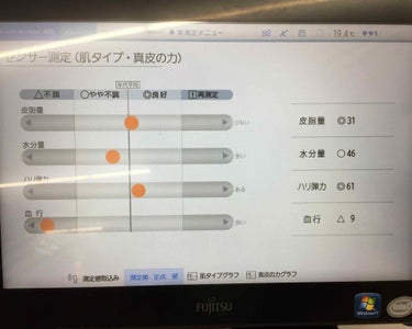 コスメレビューじゃないけど、自分用メモ。


メイクの上からしてもらえる簡易診断。
血行…悪すぎるー！血行だけ振り切って悪くて笑える🤣🤣🤣

皮脂量、ハリ弾力は20代後半の数値としては良く、きめ細かい肌