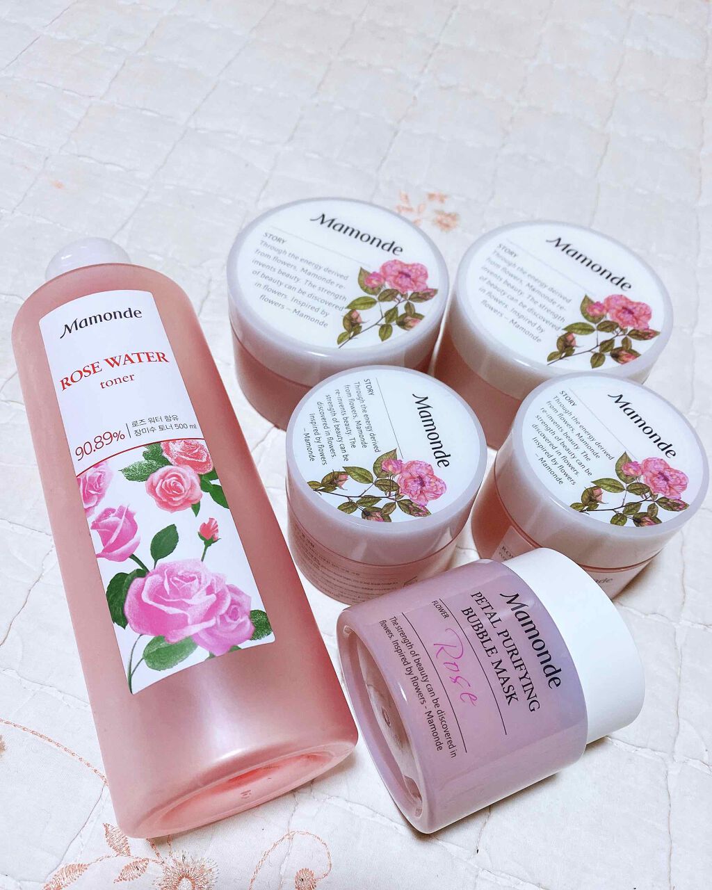 朝のスキンケア
Mamonde
マモンド
🌹ペタルプリフライング　バブルマスクローズ
🌹ローズウォータートナー
🌹ローズウォーターパッド
🌹ローズウォータージェルクリーム

ブルガリアのダマスクローズ水
たっぷり配合のこちらのスキン