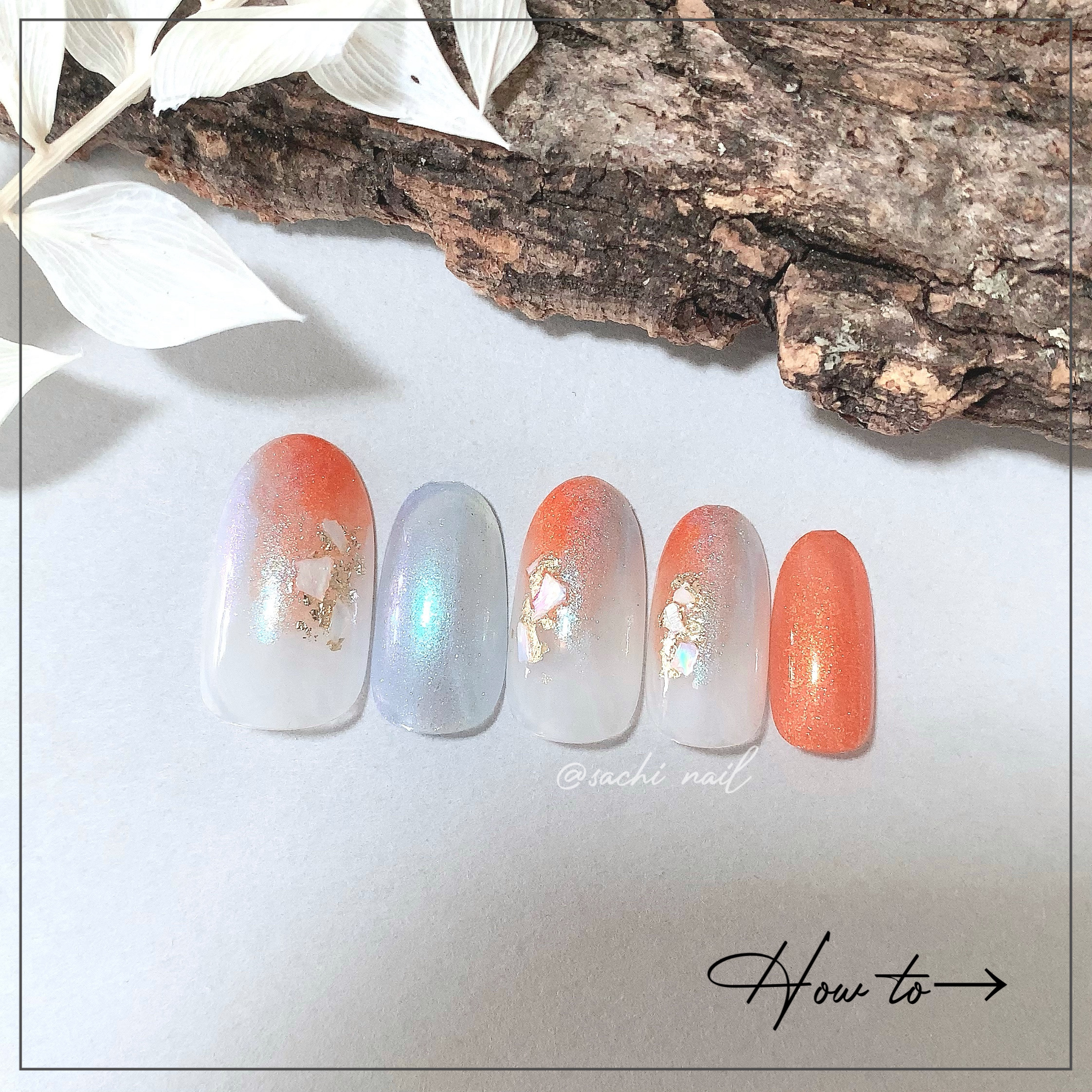 夏ネイルのネイルデザイン - オレンジ×水色🧡🩵 キャンメイク