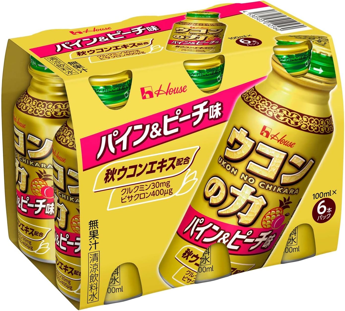 ウコンの力 パイン&ピーチ味 100ml×6本